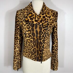 Alaia Paris Leopard Print Biker Calf Hair Jacket US 4 FR 42